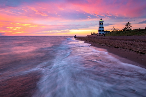 West Point, sunset, ocean, waves, lighthouse, silhouette 