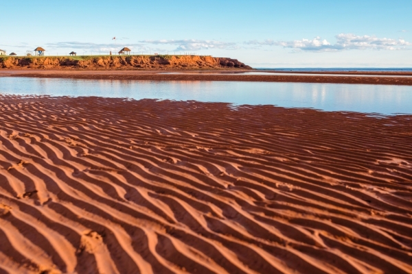 Beach at Canoe Cove at low tide in summer