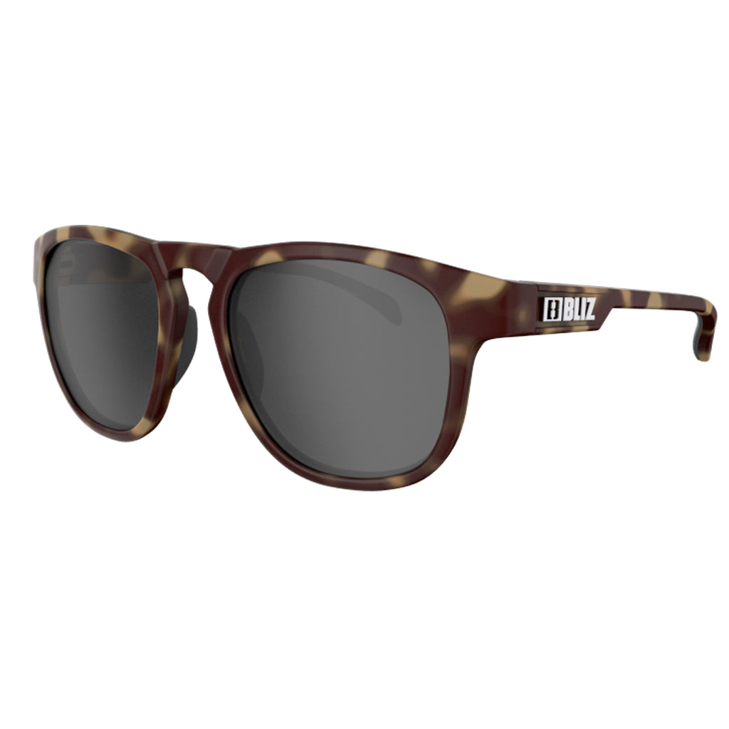 side view of sunglasses with a tortoise shell frame