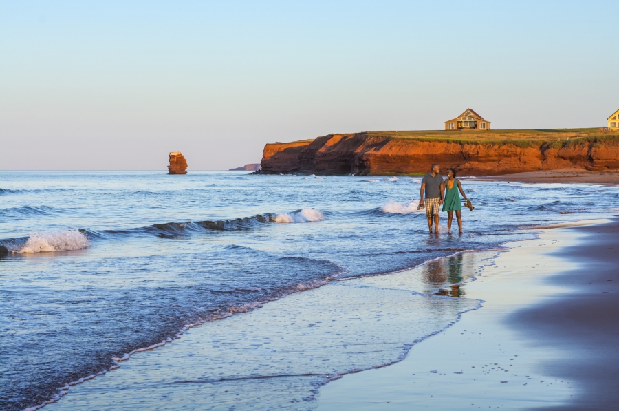 A couple walking in the water