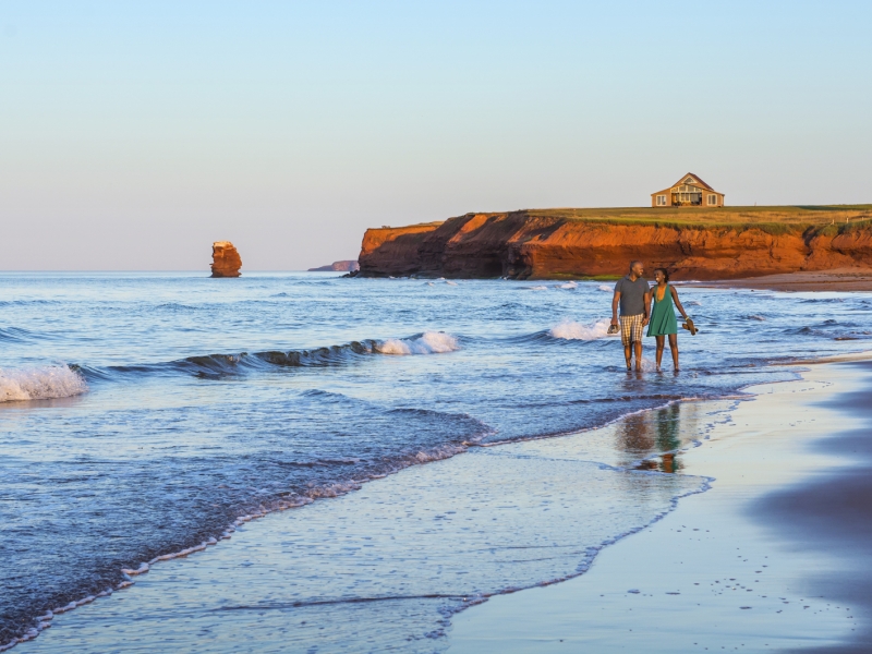 A couple walking in the water