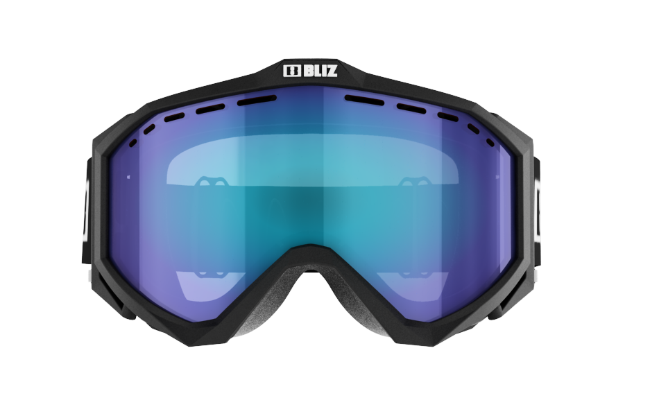 Black downhill mountain bike protective glasses with blue lens