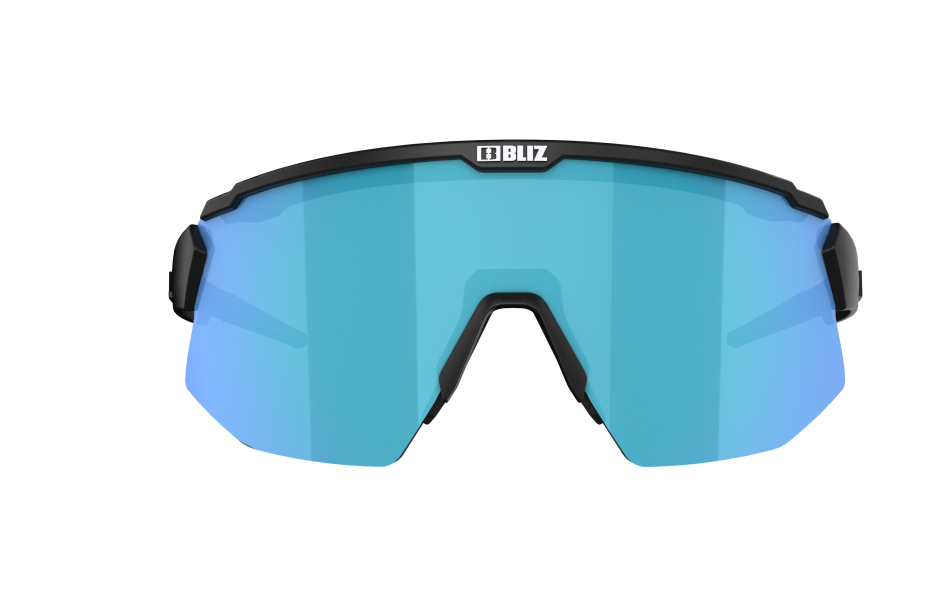 Sunglasses for cycling with black frame and blue lens